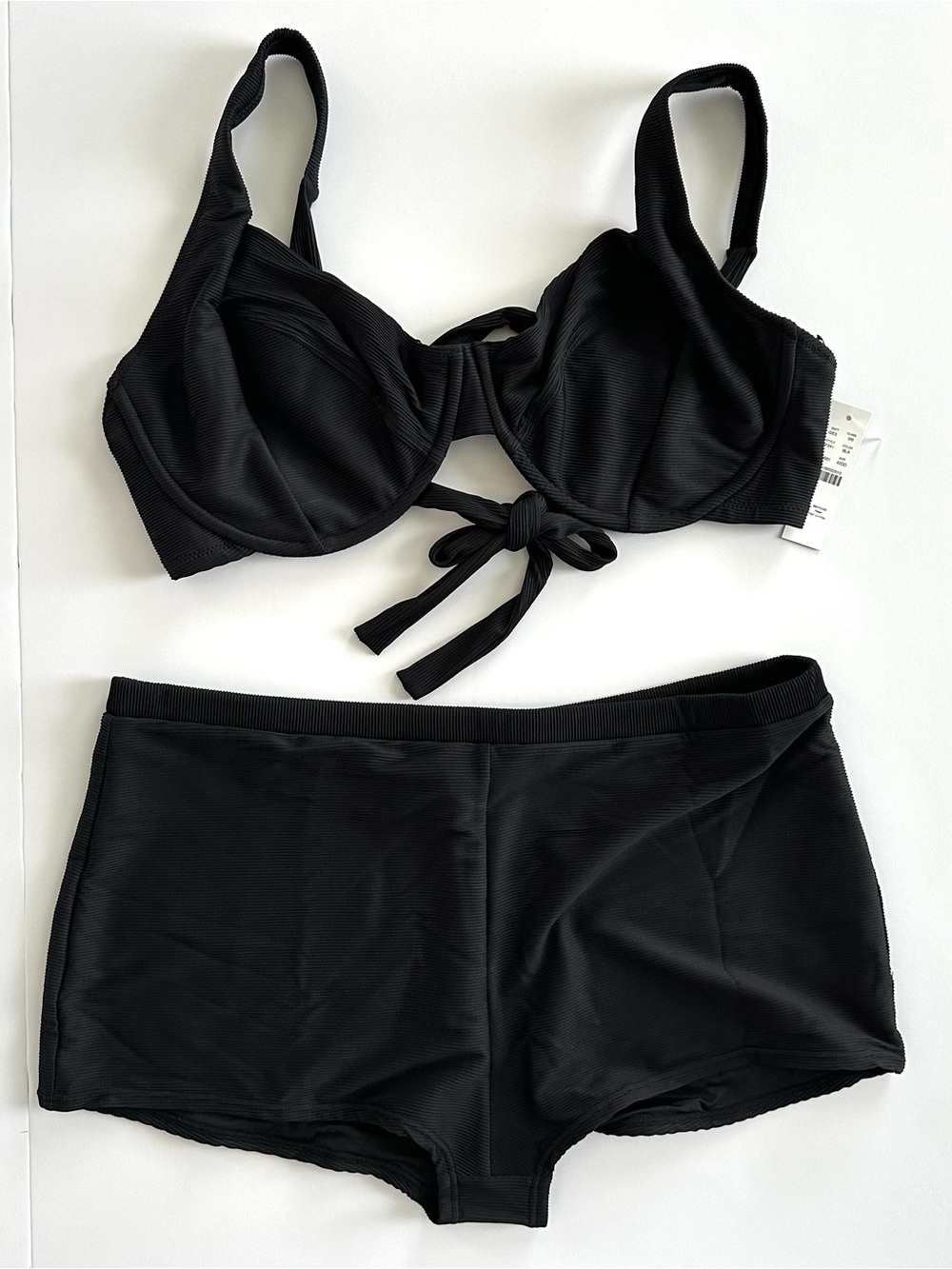 ✨Matching set✨ J.Crew Black Ribbed Cross-back Underwire Bikini & Short